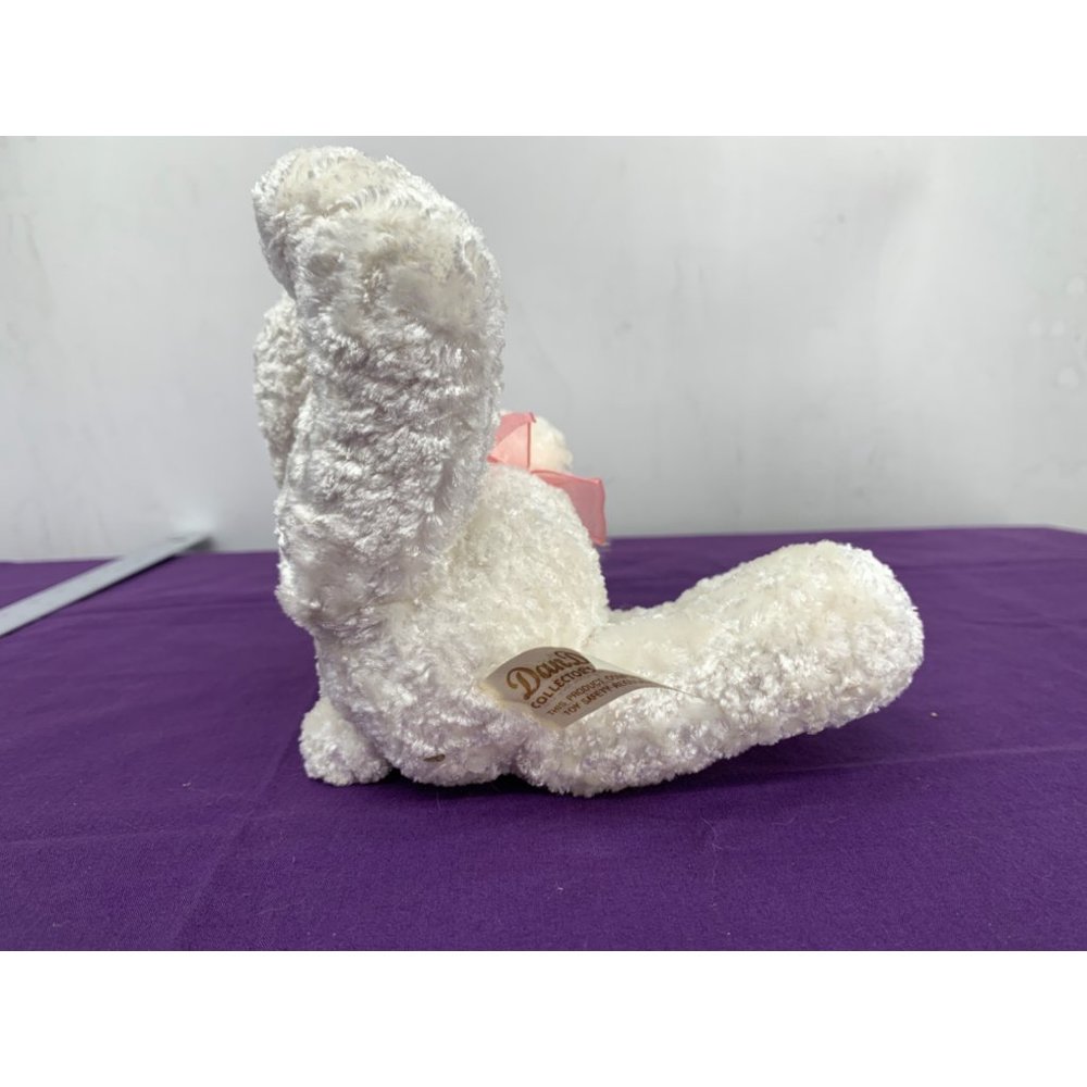 Dan Dee Victorian Sitting 8 Inch White Bear Pink Velvet Hat Rose Feather Bow - Picture 3 of 8